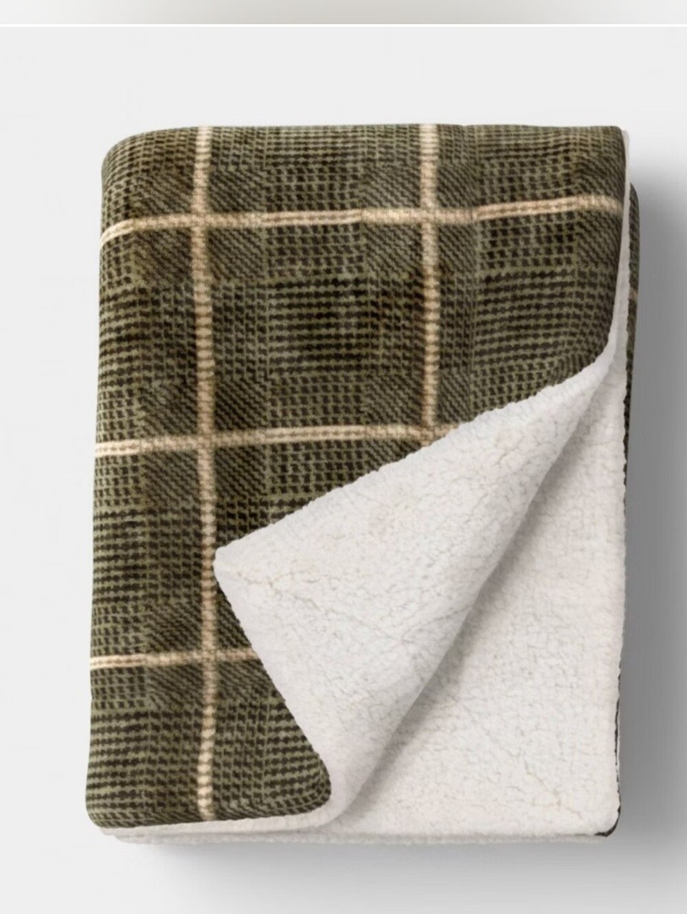 Threshold Glen Plaid Printed Plush Throw Blanket with Faux Shearling Reverse